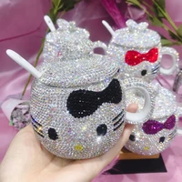 kawaii hello kitty cup mug gift cup cute expression diamond embedded ceramic cup exquisite kawaii accessories