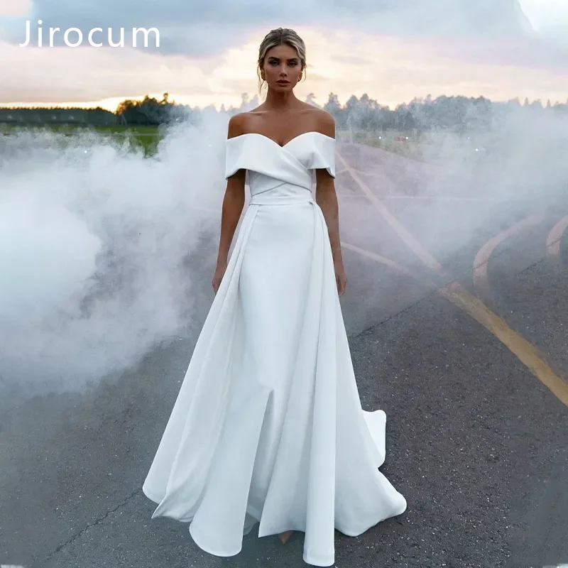 

Женское атласное свадебное платье-Русалка Jirocum, простое свадебное платье со съемным хвостом и коротким рукавом