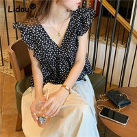 2022 summer new vintage back strap design floral shirt v neck sleeveless pullover shirt korean style casual blouse fashion women