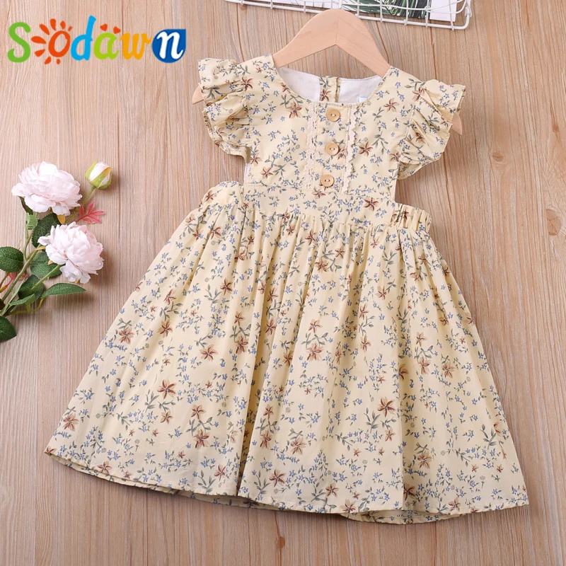 

Sodawn Fly Sleeve Floral Summer Party Princess Dress Kid Clothes Flower Dress For Girls Costume For 2-6Y