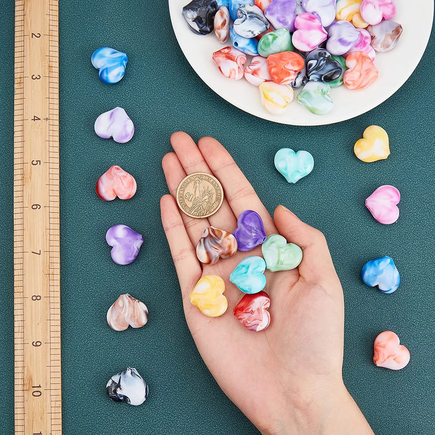 500 г акриловые бусины в форме сердца окрашенные искусственные драгоценные камни