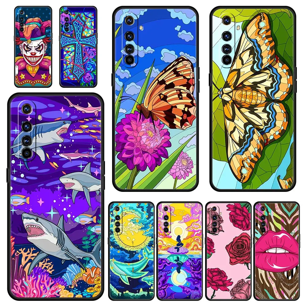 

Flower Painting Art Phone Case For Realme 9 8 7 6 GT2 Pro Plus 5G 8i 9i C3 C21 C11 C25 Soft Silicone Black Cover Shell Fundas