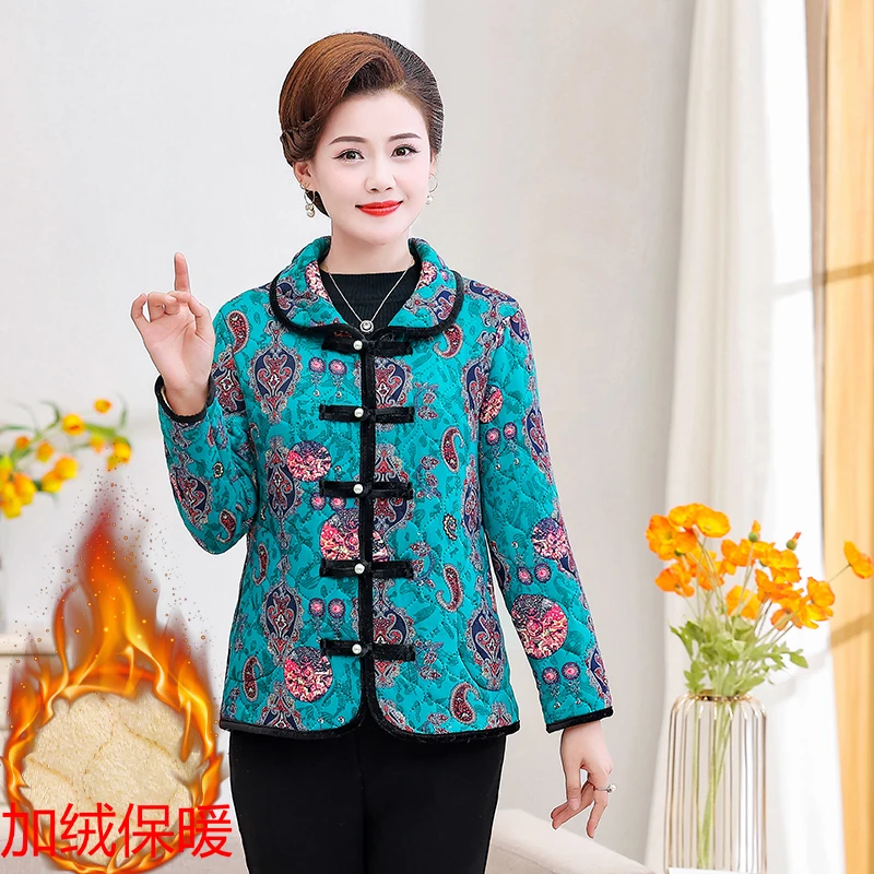 2022 Autumn winter Quilted Jacket Warm Long-sleeved Parkas middle age Women Cotton-padded Tops Mother Light And Slim Cotton Coat