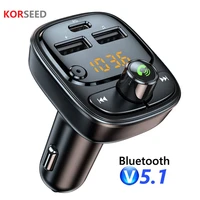 korseed pd 24w car charger fm transmitter bluetooth 5 1 car audio mp3 player card dual usb car phone charger for iphone xiaomi