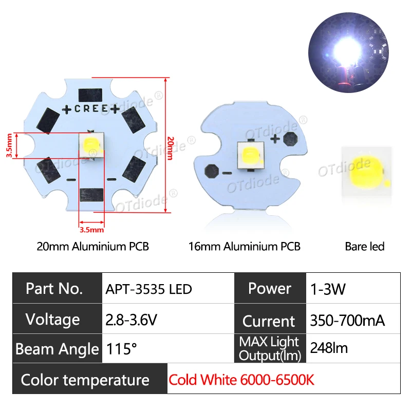 OTdiode 3W 3535 XPE LED чип RGBW