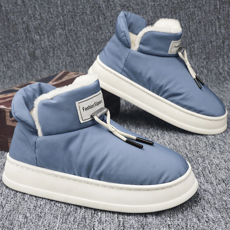 

Зимние мужские ботинки для снега, теплые плюшевые ботильоны, уличные домашние хлопковые мужские тапочки, бесплатная доставка, модные мужск...