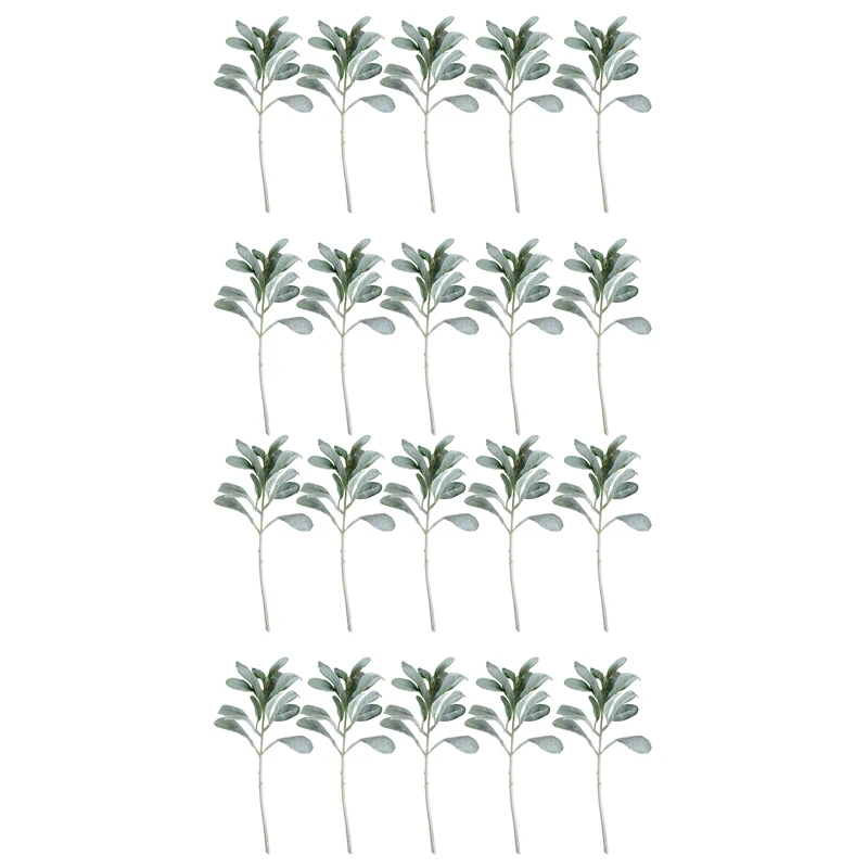 

20 Pcs Artificial Flocked Lambs Ear Leaves Dusty Miller Stems Flocked Oak Leaves Lamb's Ear Leaf For Home Wedding DIY