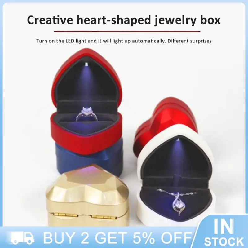 

Heart Shaped Jewelr Box Ring Necklace Earring Storage With LED Light Jewelry Display Packaging Case For Jewelry Organizer