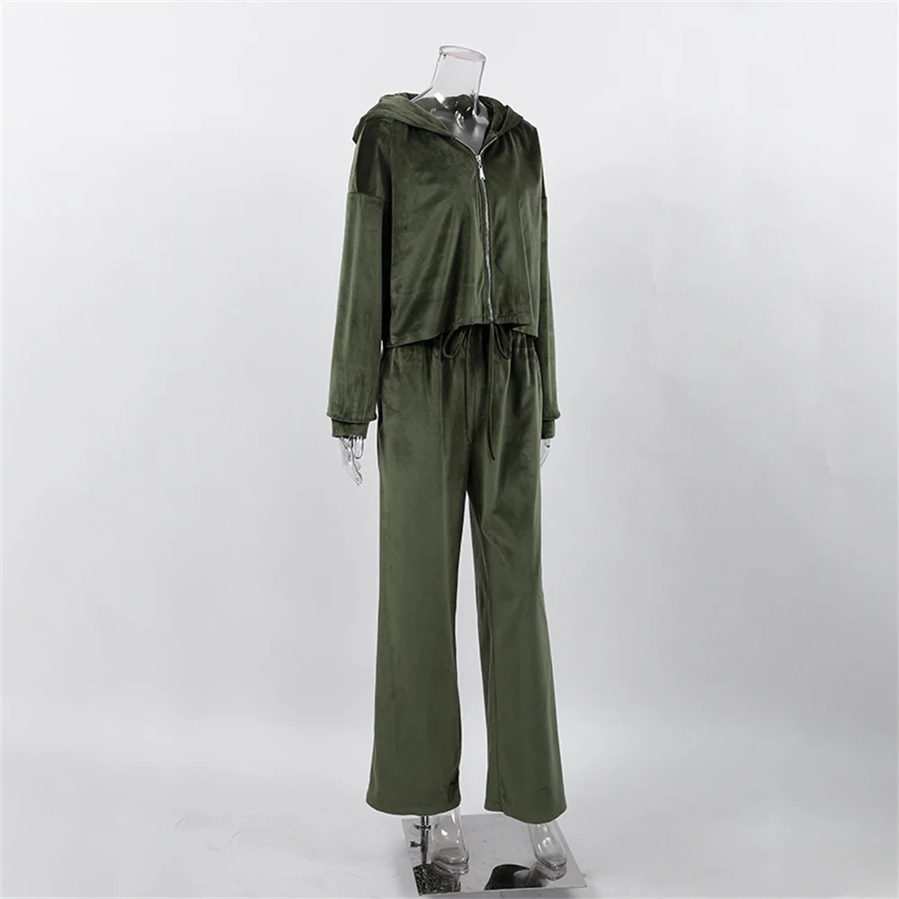 Женские бархатные толстовки на молнии и широкие брюки комплект из 2 предметов