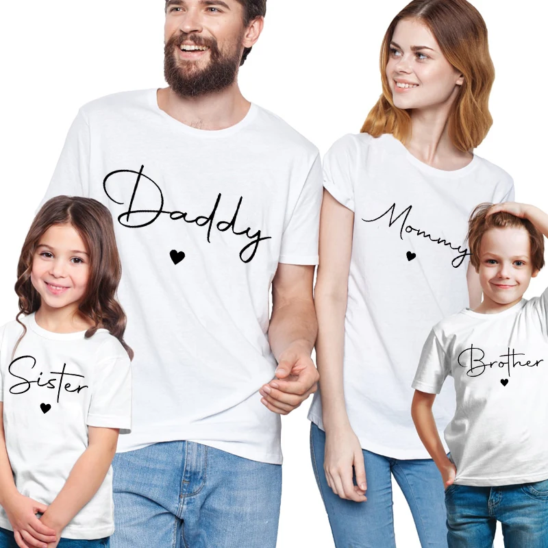 Daddy/Mommy/Sister/Brother Print Family Matching Outfits Short Sleeve Casual Outfit Summer Travel Shirt Clothing