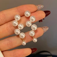 fashion korean oversized white pearl drop tassel earrings for women bohemian golden round zircon wedding earrings jewelry gift