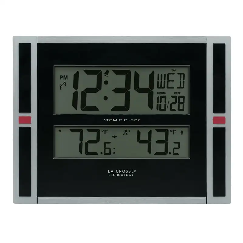 

Contemporary Black & Silver Digital Atomic Clock with Temperature, 513-149 Clock Clock movment with pendulum Table clock Nh move