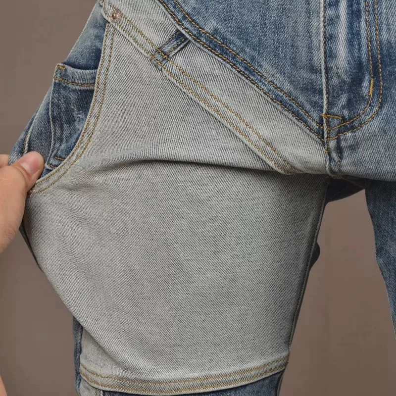 Fashion Designer Men Jeans Retro Blue Stretch Slim Fit Spliced Ripped Jeans Men Elastic Trousers Streetwear Hip Hop Pants Hombre