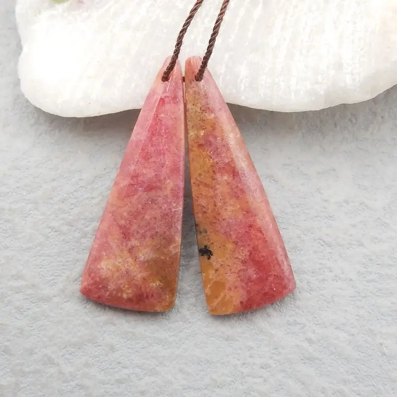 Natural Stone Carved Wing Rhodonite Earrings Pairs 42x14x4mm 9.3g Semiprecious Stone Fashion Women Earrings