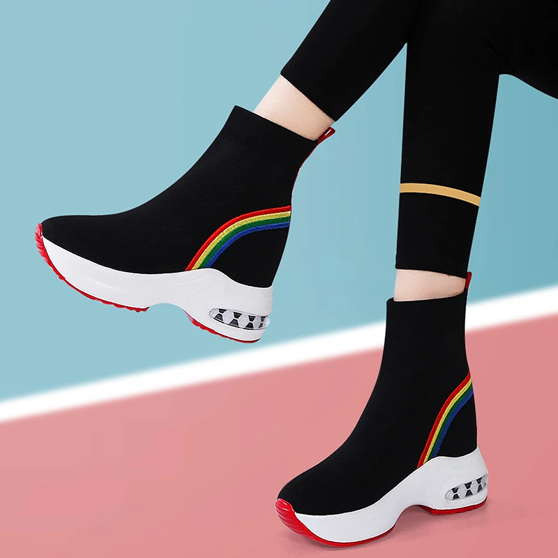

Knit Sock Boots Women's Shoes Fashion Boots Sports Platform Shoes Chelsea Lights Casual Comfort 2022 New Arrivals Free Shipping