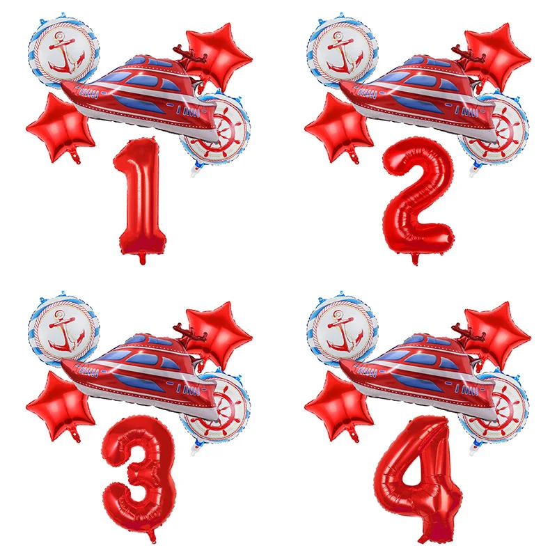 

Large Cruise Ship Foil Balloons Birthday Party Decorations Kids Toys Boys Favors Rudder Round Ballons 32inch Red Number Globos