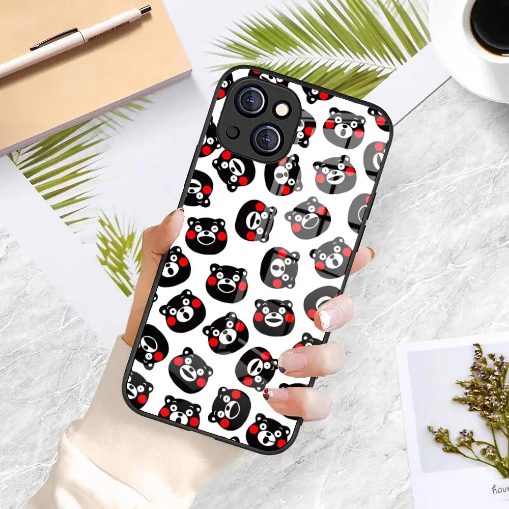 Фото Мультяшный чехол K-kumamoN для iPhone 17 Pro Max 16 15 14 Pro Max 13 11 X Xs Xr 8 7Plus, стеклянная накладка №1