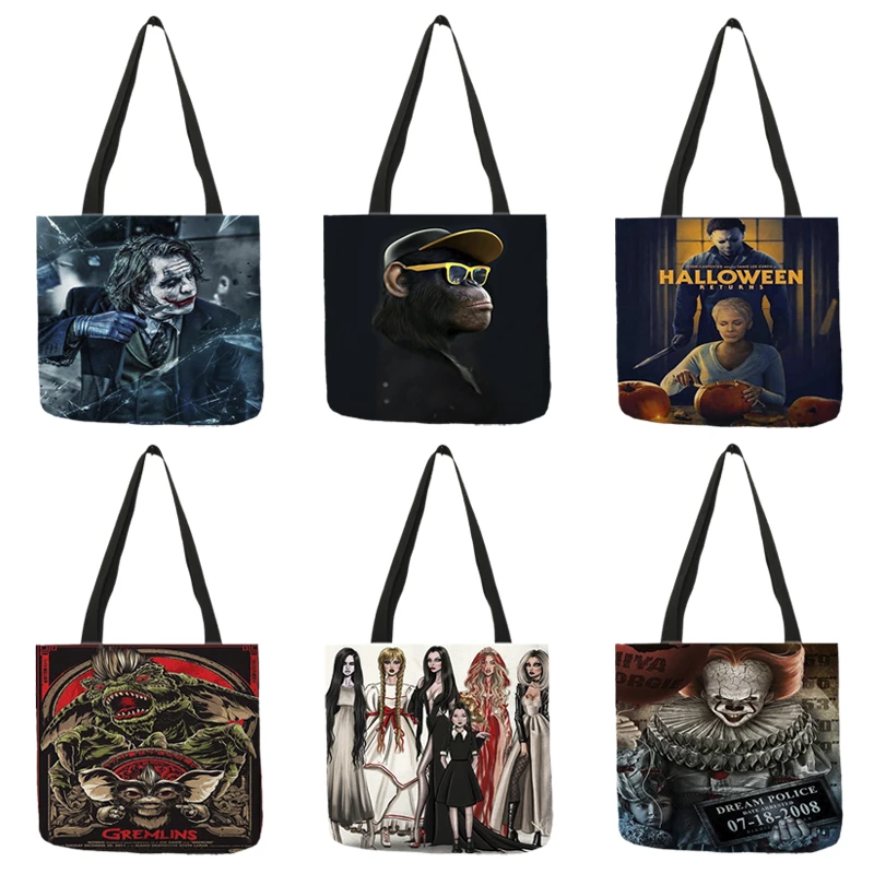 

Halloween Clown Killers Print Shoulder Bag Women Handbags Horror Movie Series Large Capacity Shopping Totes Travel B01106