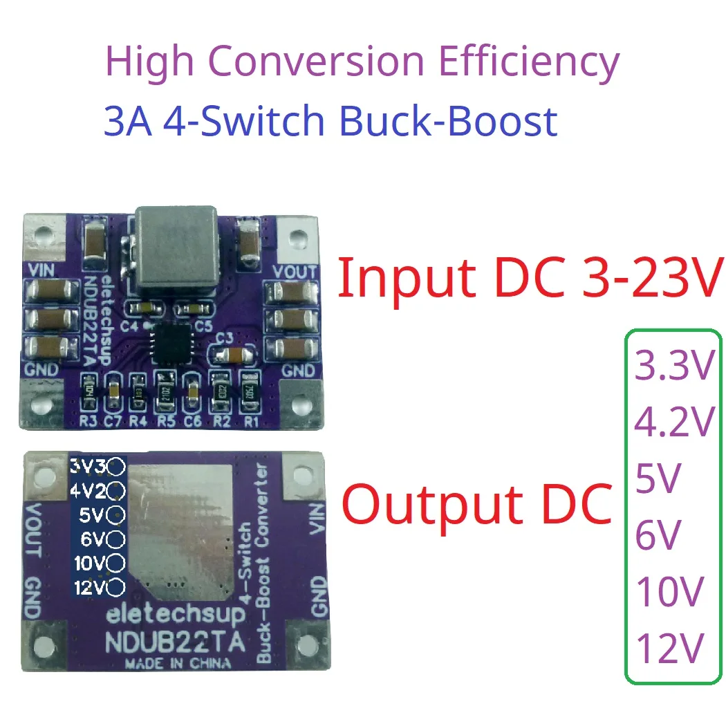 

DC 3-23V to 3.3V 4.2V 5V 6V 10V 12V High-Efficiency 3A Synchronous Buck-Boost Voltage Regulator for Solar Lead-acid Batteries