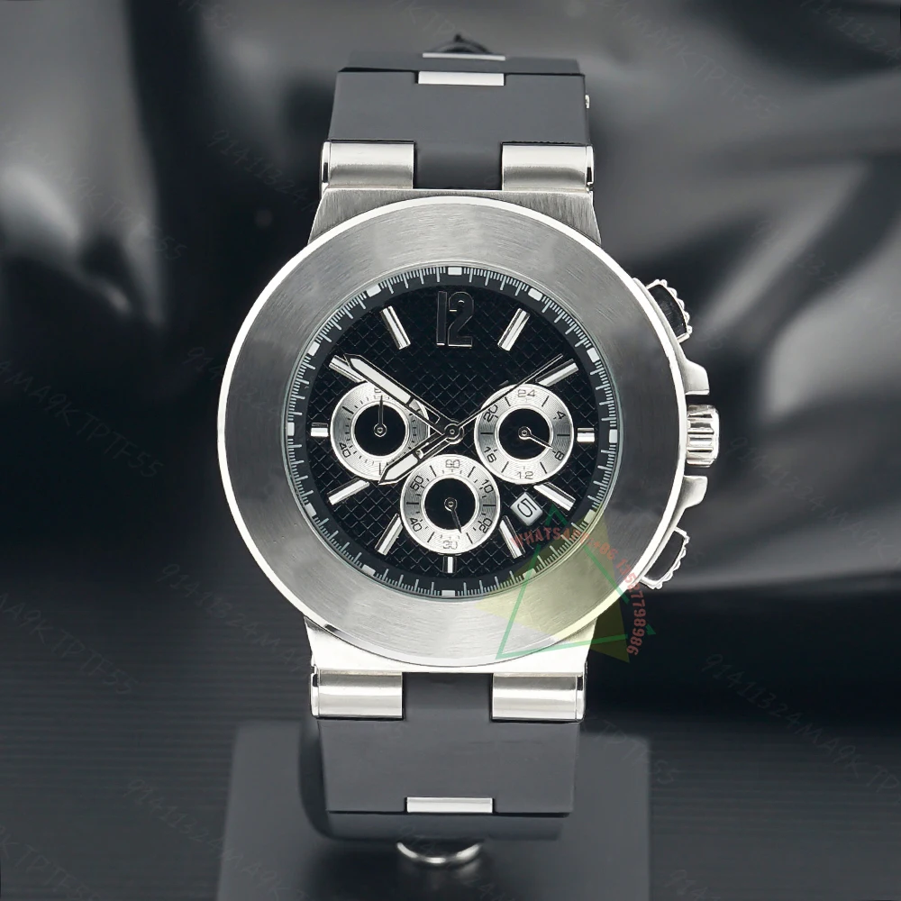 

Мужской кварцевый хронометр, Черный резиновый браслет диагональю 44 мм