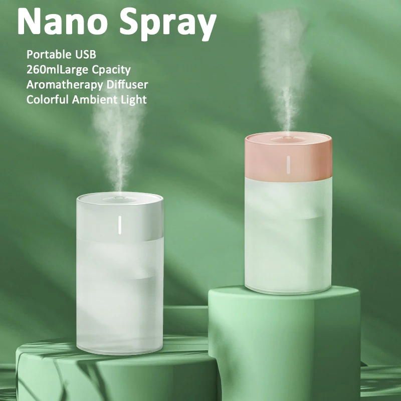 

260ml Essential Oil Difuser Mini Ultrasonic Usb Humidifier Portable with Night Lamp Quiet Mist Maker Fogger for Bedroom Car