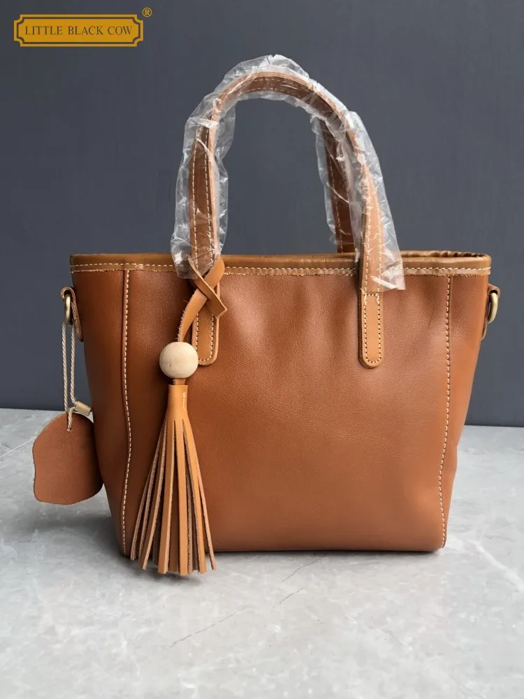 

Women Genuine Leather Casual Totes Handbag Tassels Office Ladies Work Shoulder Bag Vintage Strap Crossbody Shoulder Bucket Bag