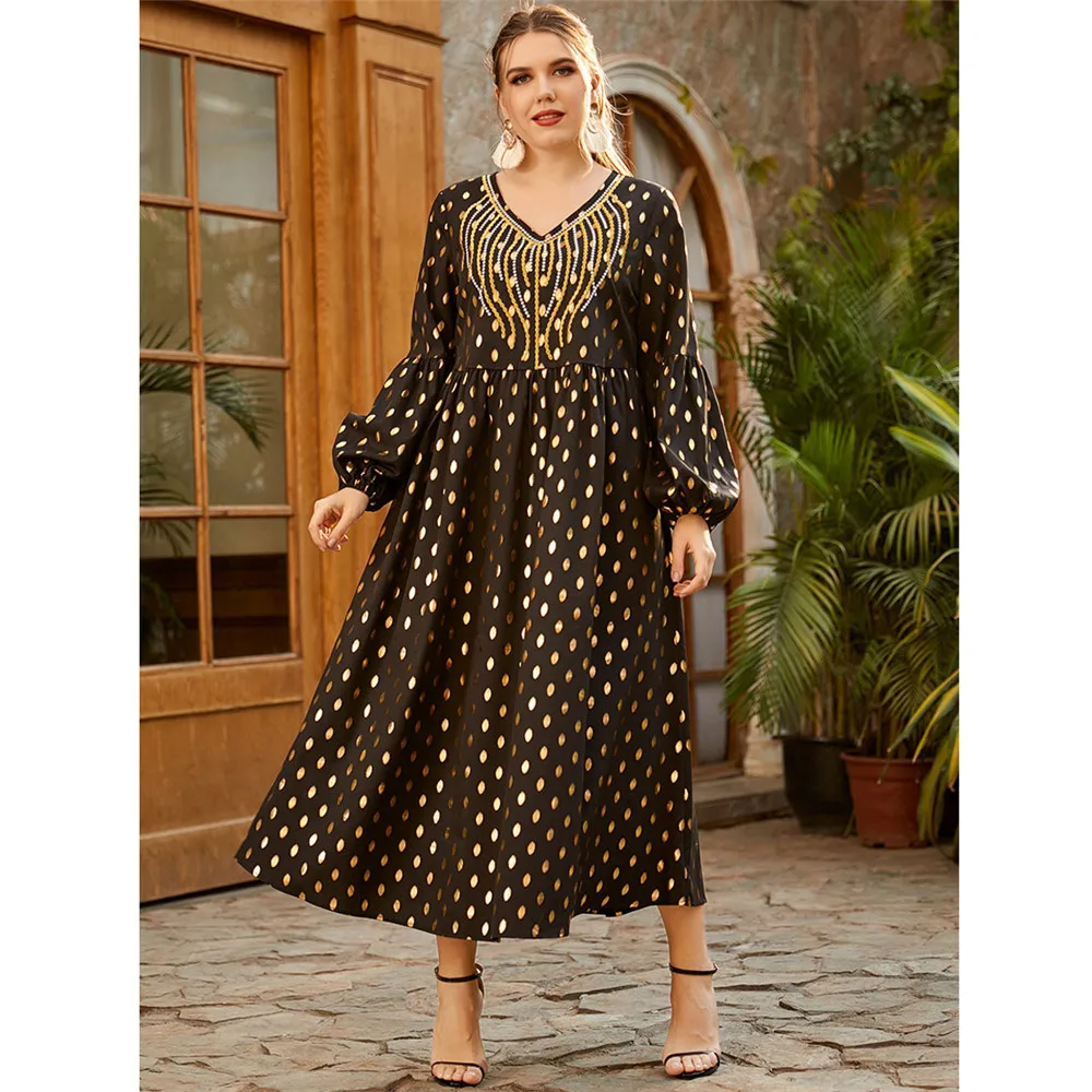 

Vintage Abaya Dubai Kaftan Muslim Women Hijab Dress Golden Dot Party Gown Islamic Clothing Arabic Robe Turkey Caftan Vestidos