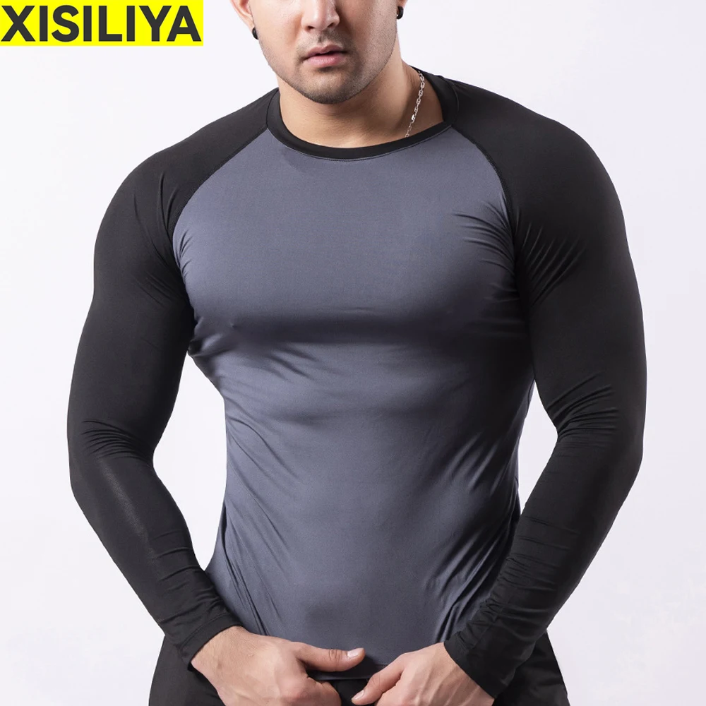 

Спортивная рубашка с длинным рукавом для мужчин, облегающая компрессионная спортивная одежда, быстросохнущая одежда для бега, тренировочн...