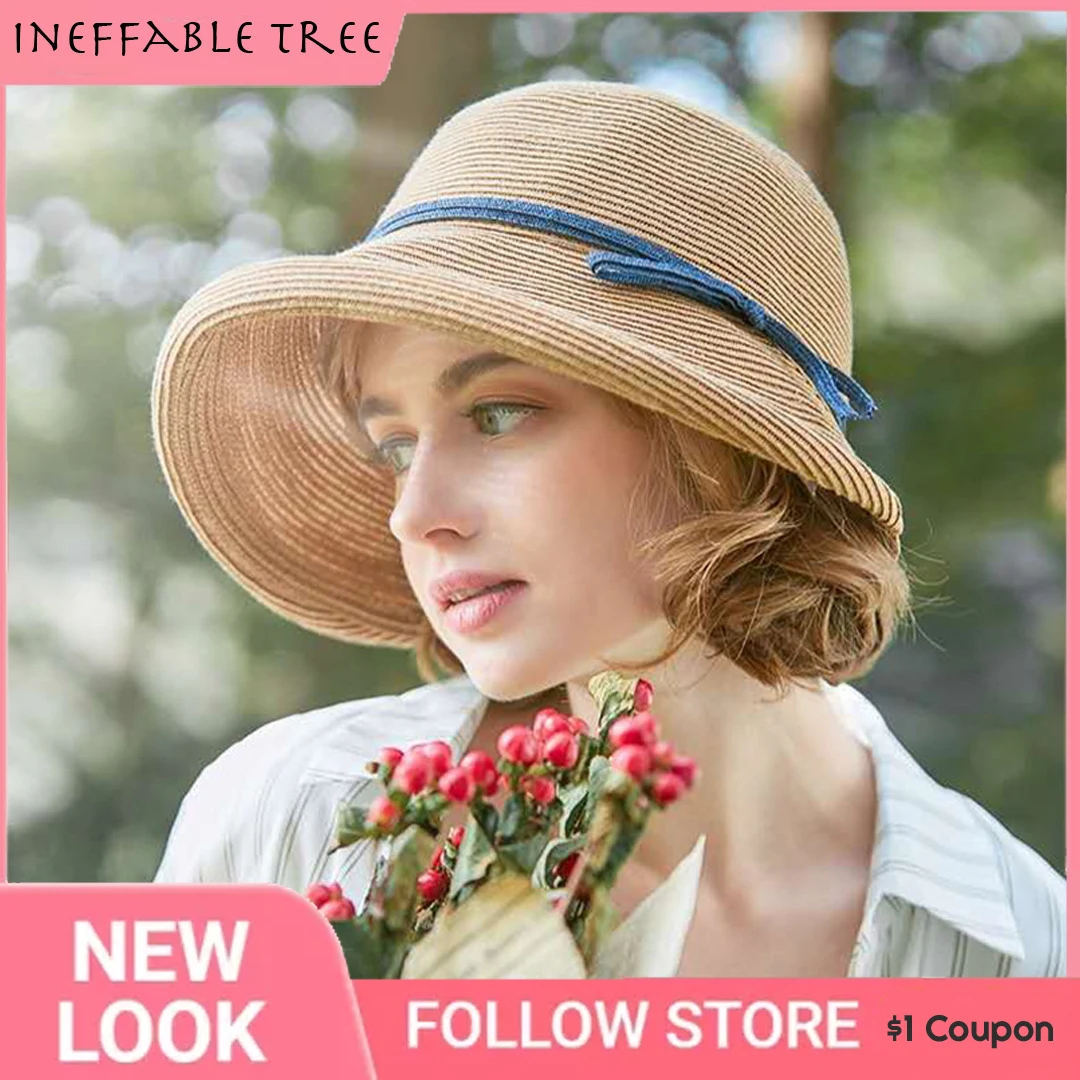 Hepburn Straw Hat Women Age Reduction Face Small Curly Edge SunHat Female Elegant Summer Beach Hat Holiday Party Gorro UPF50+
