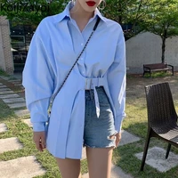 koijizayoi korean fashion solid blouses and tops women long sleeve turn down collar casual shirt elegant office lady blouse 2022
