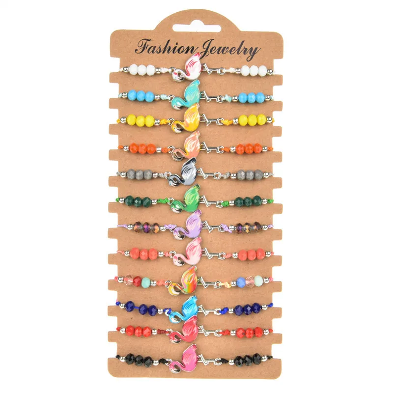 12 шт./партия плетеные браслеты в виде фламинго