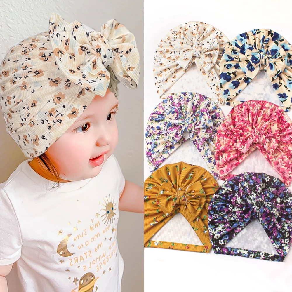 New Children's Hats for Spring and Summer Newborn Thread Printing Bow Tie Hat Baby Hat Baby Turban Kids Hats & Caps