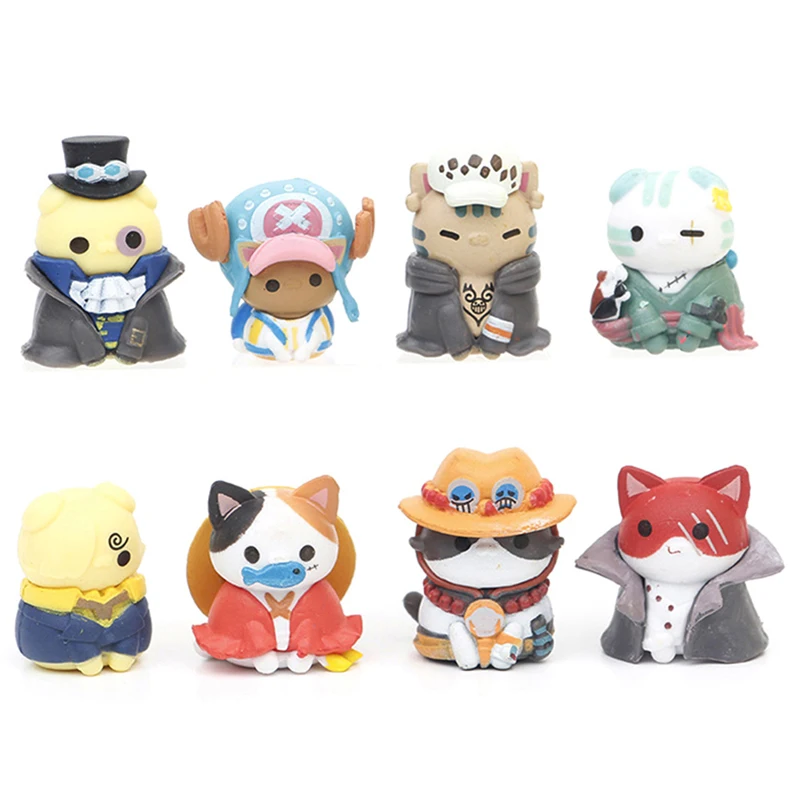 

8PCS/Set One Piece Figure One Piece Cat Cos Anime Figures Tony Ace Law PVC Model Q Version Mini Dolls Cake Decoration Kids Toys