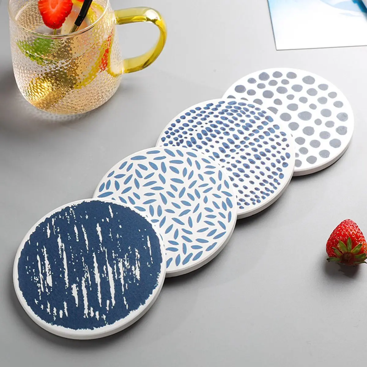 Подставка под кружку круглая маленькая чашка диатомит синяя коврик с принтом