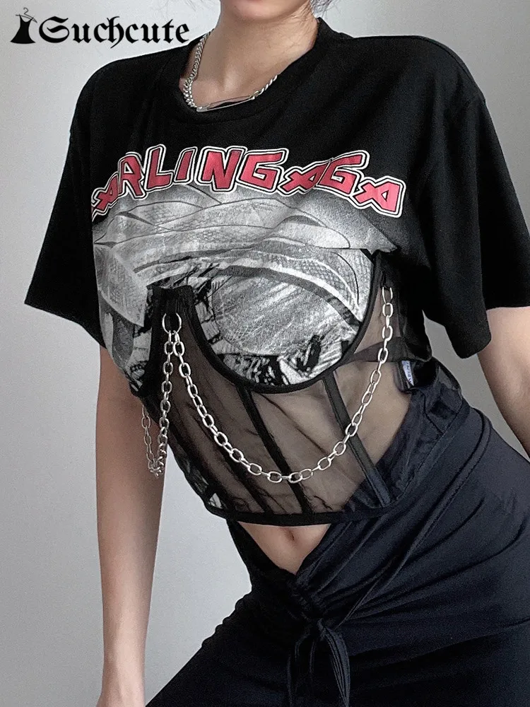 

Женская футболка с гранж. Принтом на цепочке, в стиле хип-хоп