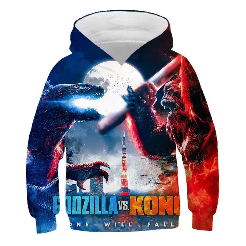 Весна И Осень 2024 Мужская Уличная Толстовка С Капюшоном - Monster King Ghidorah Vs Kong Design