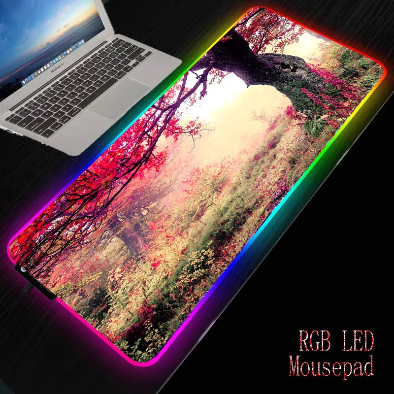 

MRGBEST Blue Green Landscape Nature Sky Gaming RGB Gamer Computer Mousepad RGB Mause Pad Large Mousepad for Desk Keyboard LED