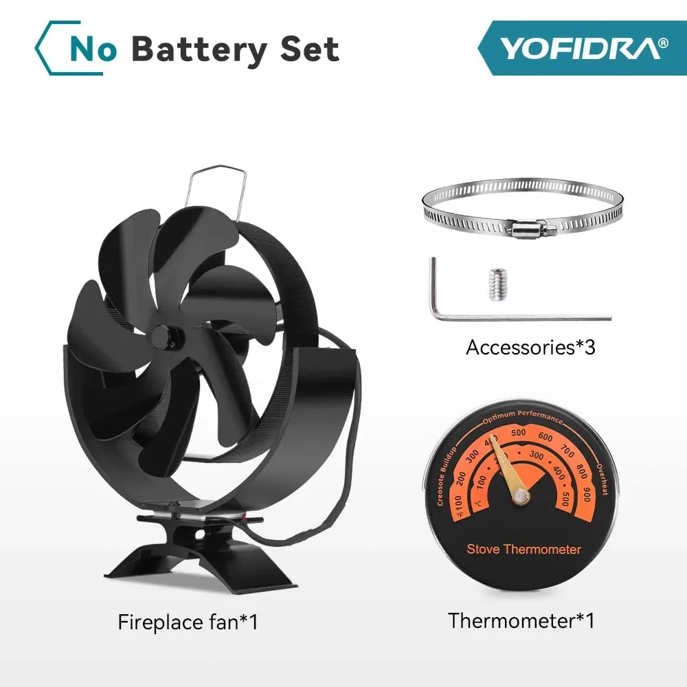 

Yofidra 7-лопастной черный вентилятор для камина, многофункциональная дровяная горелка, экологически эффективная домашняя распределение тепла, тихий вентилятор для печи