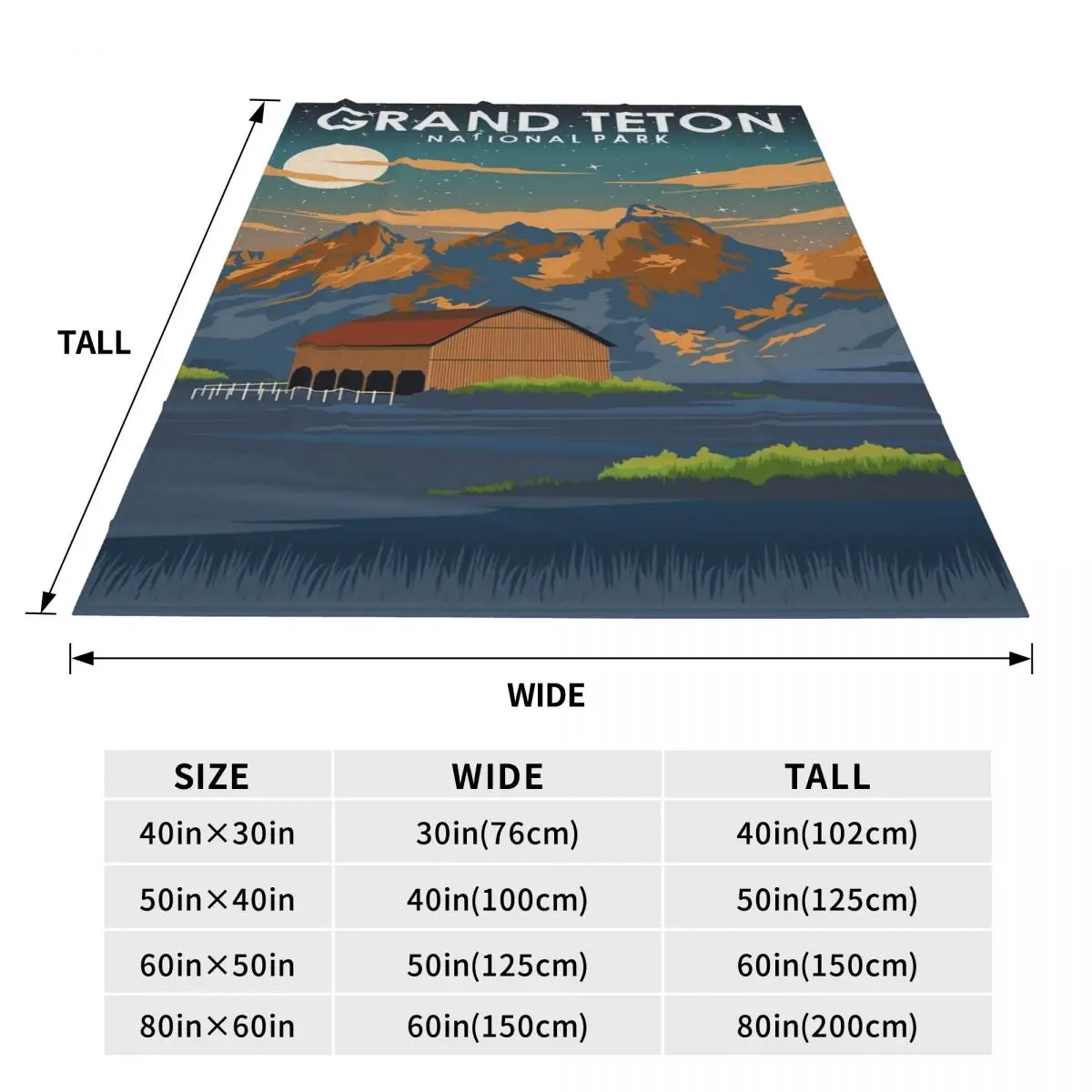 Винтажный минималистичный ретро плед Grand Teton National Park At Night покрывало на кровать