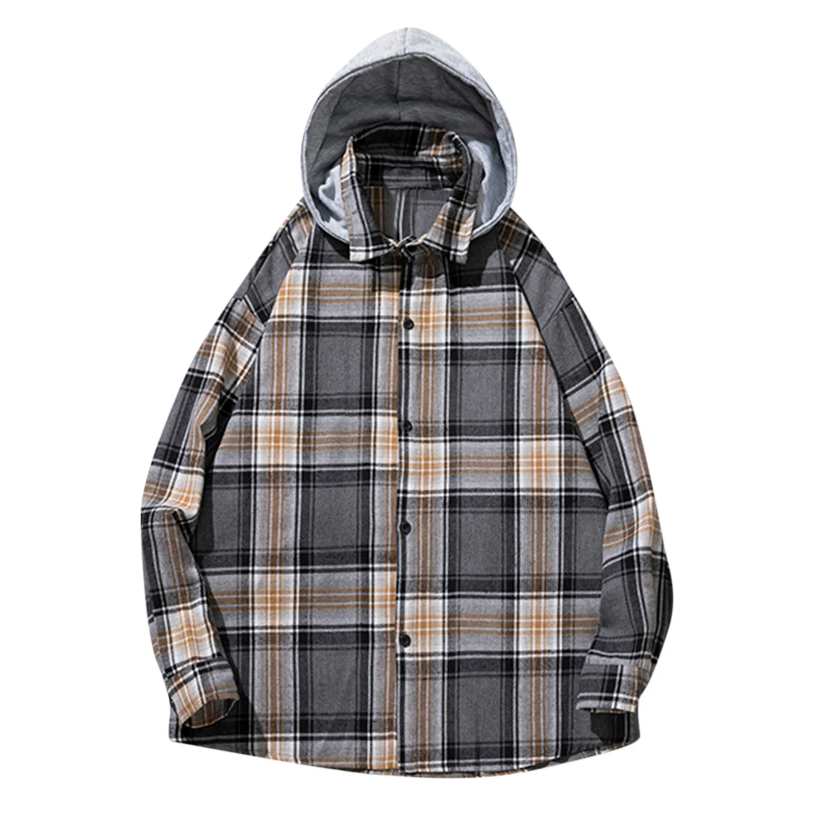 

Fashion Plaid Hooded Shirt Men 2022 Harajuku New Casual Loose Fit Long Sleeve Men Shirt Hipster Streetwear Shirts Men Chemise
