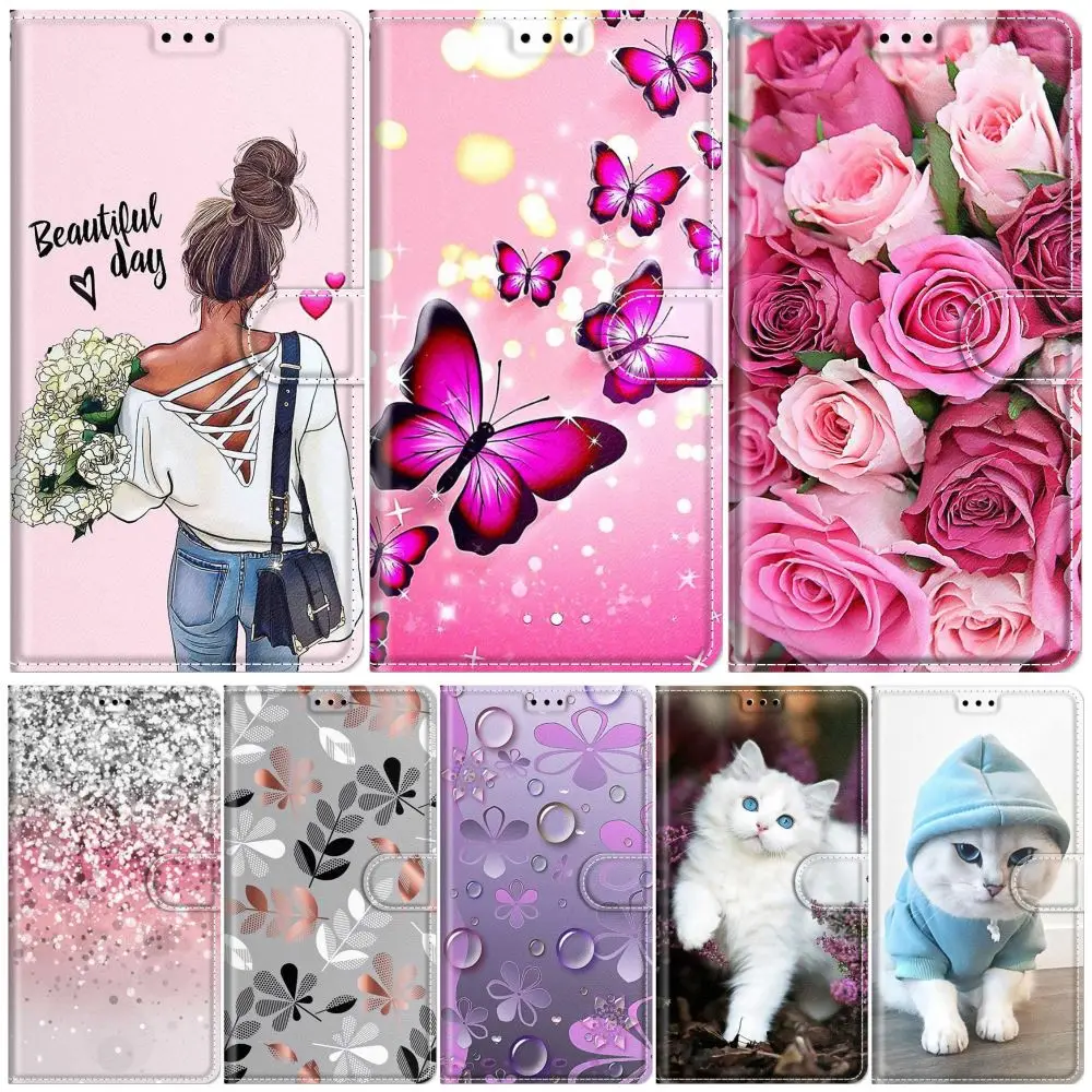 Чехол-раскладушка с цветком для Apple iPhone SE 2020 XR 13 12 Pro Max 6 6S 7 8 11 Cute Rose Butterfly Wallet Leather Capa
