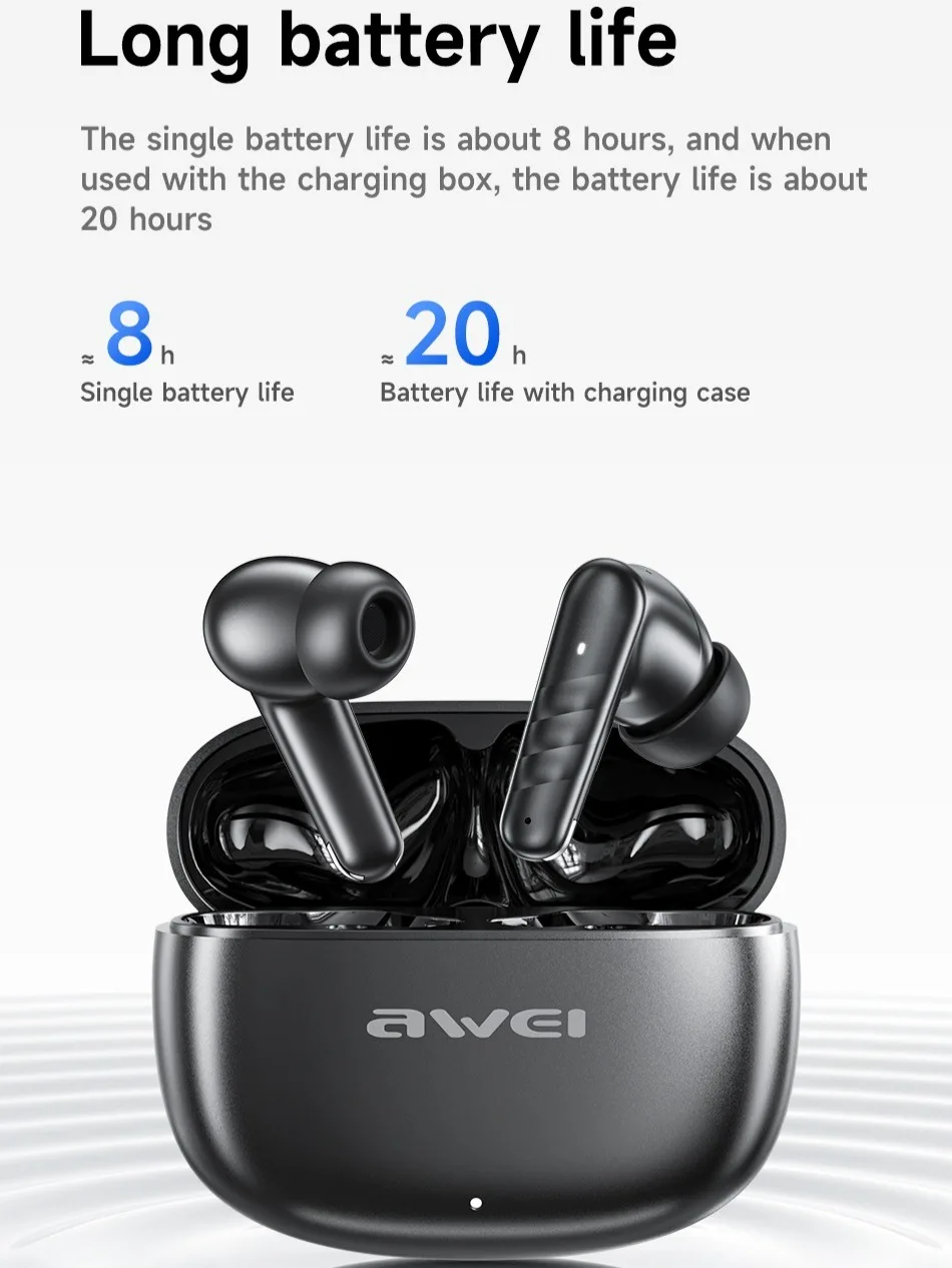 Фото Высококачественные Bluetooth-наушники Awei T108, внутриканальные TWS, беспроводные, с мощными басами, для игр, спорта и музыки, с низкой задержкой. №3