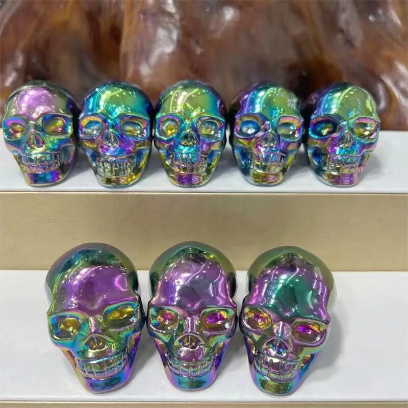 

5.7cm Natural Aura Rose Quartz Skull Carved Healing Crystal Reiki Figurine Spiritual Wicca Gift Home Decoration 1pcs