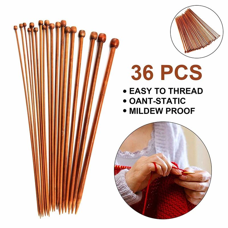 

36Pieces/Set Sweater Knitting Tools Carbonized Single Point Stick Needles Woolen Needles DIY Knitting Accessories 2mm-10mm