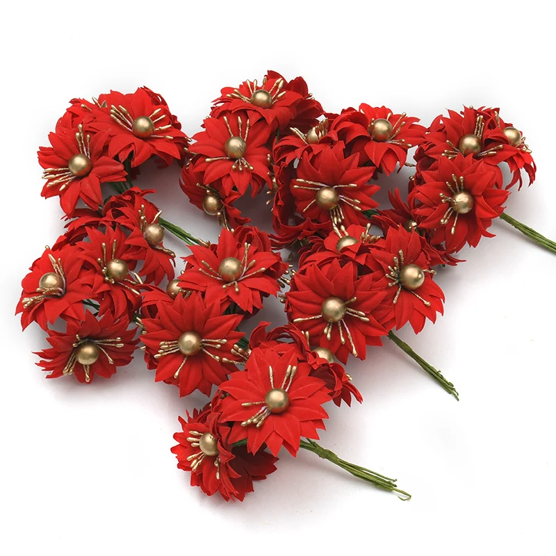

1 bunch/6pcs Mini Red Little Christmas Flower Bouquet Artificial Silk Flowers For Wedding Decoration DIY Scrapbooking Wreath