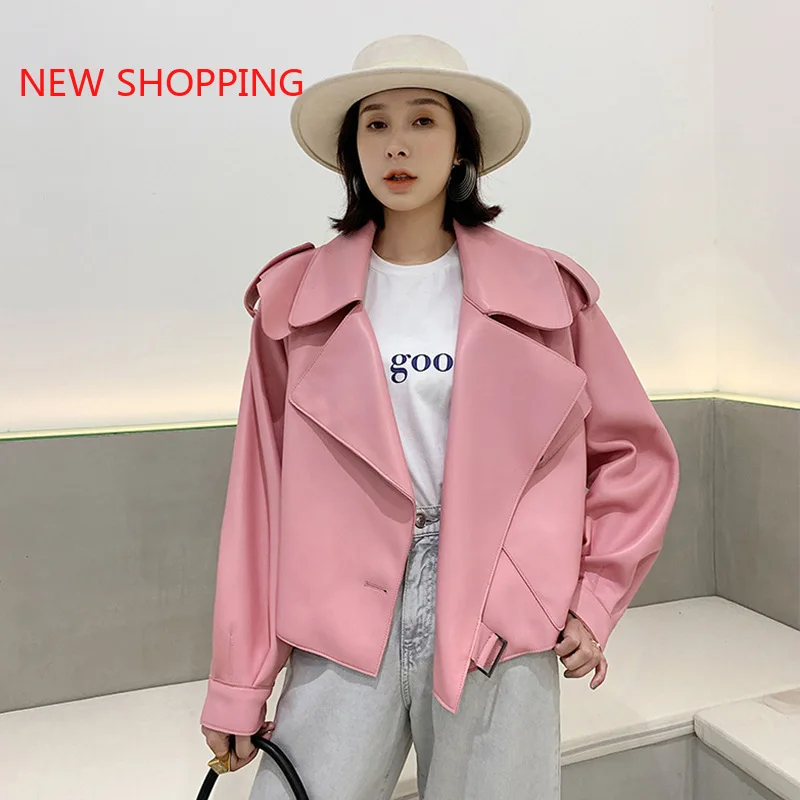 Winter Fall Short Black Faux Leather Jacket Women Long Sleeve Lapel Runway Stylish Fashion Motorcycle Jackets 2021 PU Crop Tops