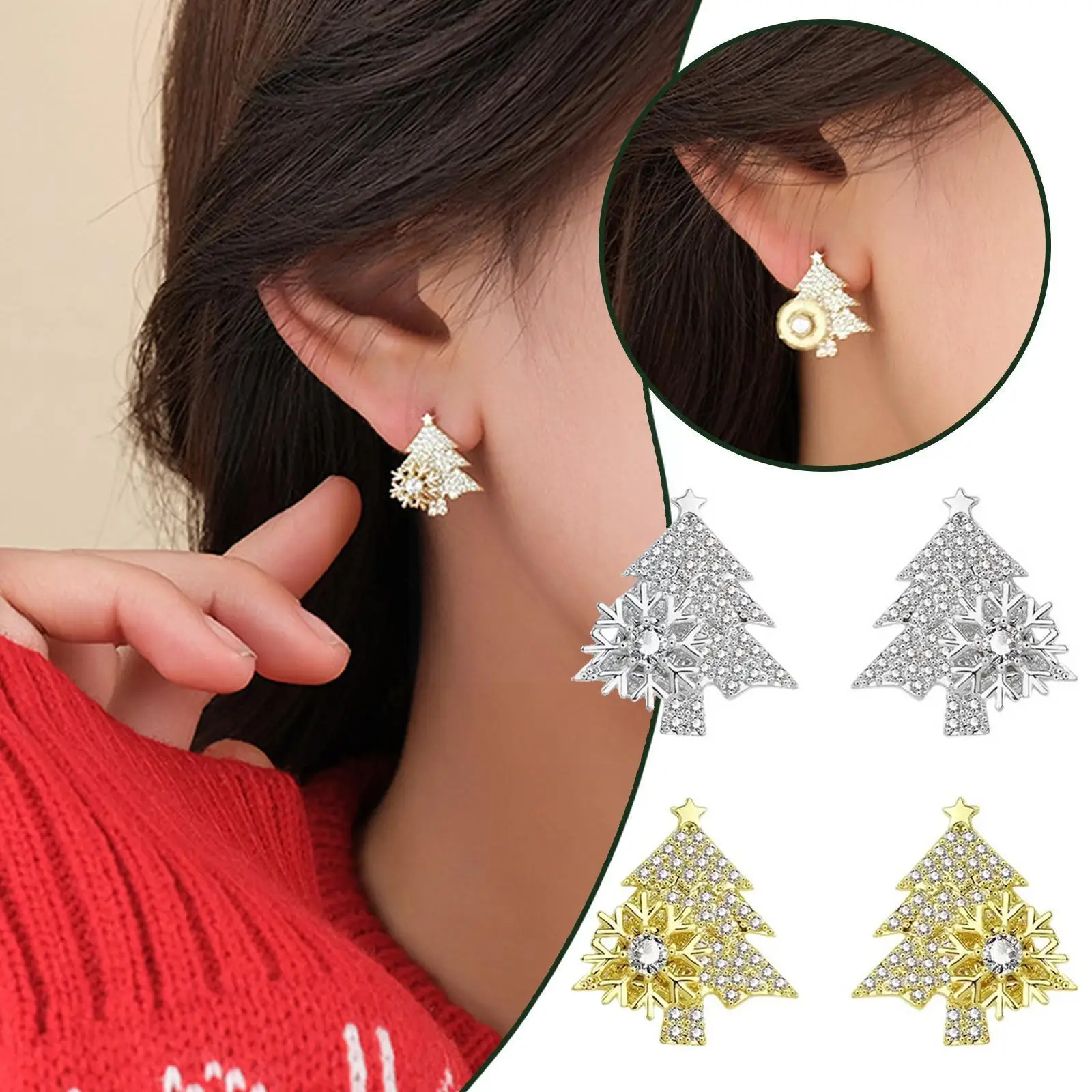 

Shiny Rotatable Snowflake Christmas Tree Earrings,micro-inlaid Stud Year Christmas New Party Tree Zircon Gift Earr U7k7