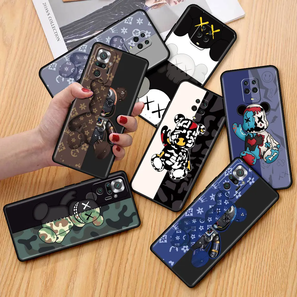 

Case for Xiaomi Redmi 9S 9 8 10 11 Pro K40 9C 9A 8T 7 9T 7A 8A Black Soft Silicone Phone Cover Shell Robot Bear