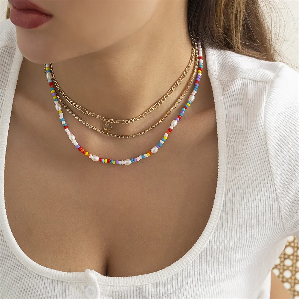 Модное Многоуровневое ожерелье в стиле бохо с цветными бусинами из