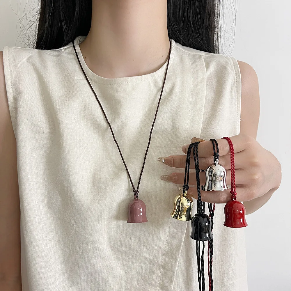 Милый большой кулон-колокольчик черная веревка длинное ожерелье цепочка для